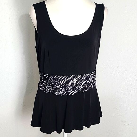 Jessica Howard Black & White Sequin Jacket w/Black Tank Matching Belt Set, Sz 12 - Picture 3 of 10